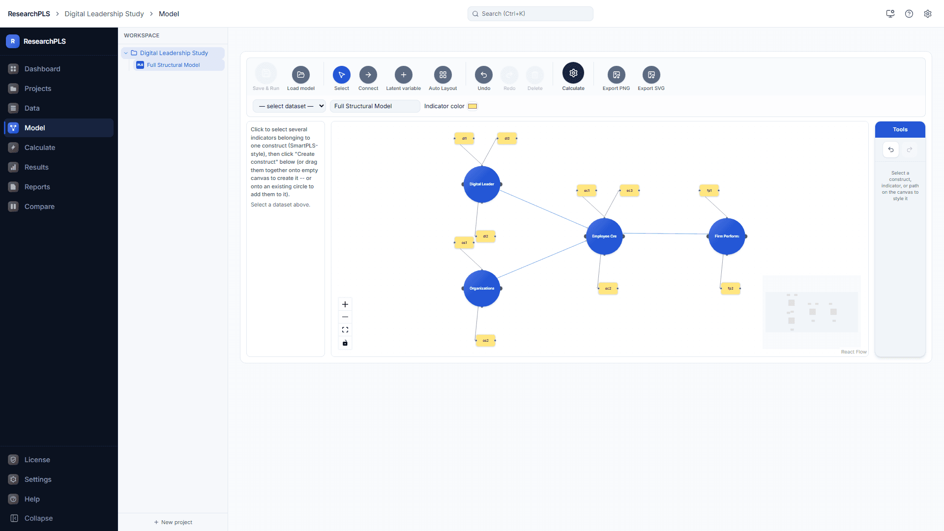 ResearchPLS — ResearchPLS — Model screen