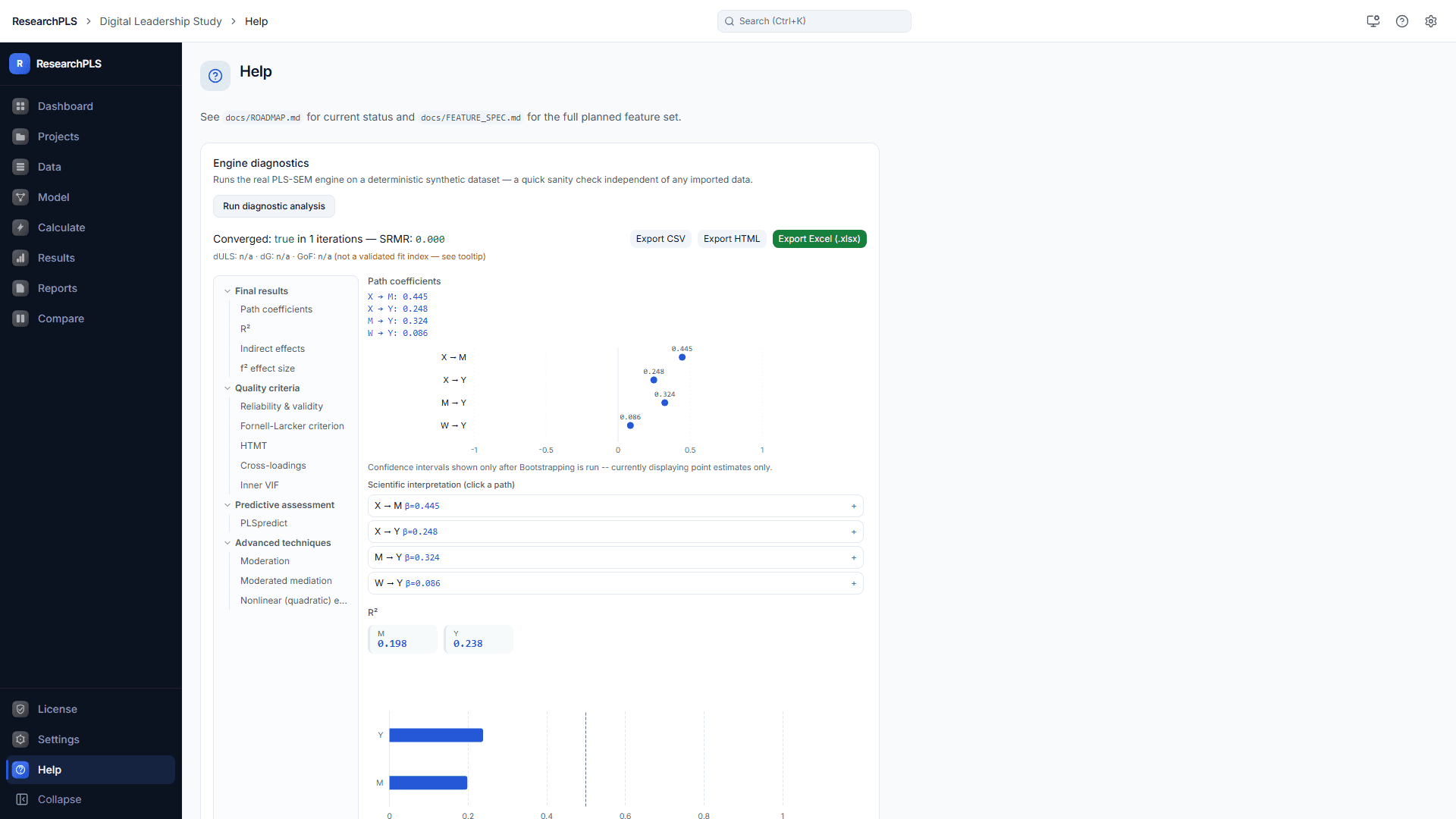 ResearchPLS — ResearchPLS — Results screen